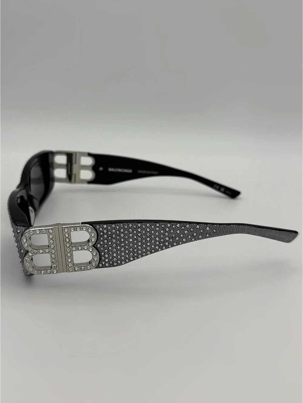 Balenciaga BB0096S 013 Dynasty Rectangular BB Logo Narrow Crystal Black Limited